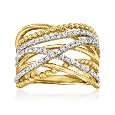 Ross-simons Diamond Beaded Highway Ring In 14kt Yellow Gold In Silver