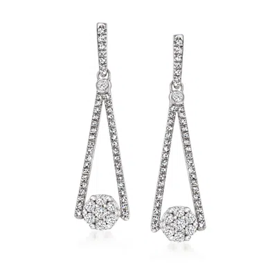 Ross-simons Diamond Cluster Drop Earrings In Sterling Silver In White