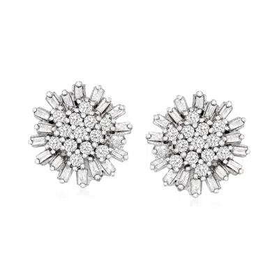 Ross-simons Diamond Cluster Earrings In Sterling Silver In Metallic