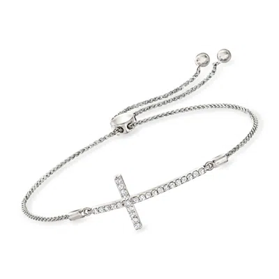 Ross-simons Diamond Cross Bolo Bracelet In Sterling Silver In White