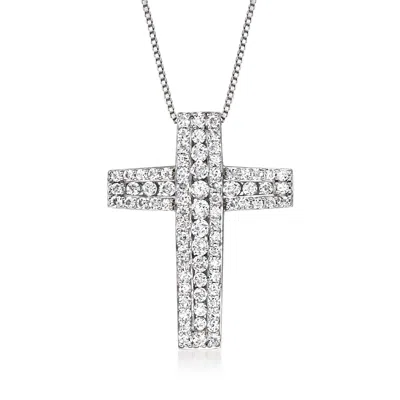 Ross-simons Diamond Cross Pendant Necklace In Sterling Silver In Multi