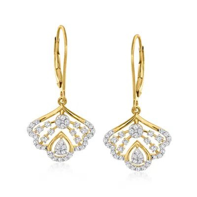 Ross-simons Diamond Fan-shaped Drop Earrings In 18kt Gold Over Sterling In Transparent