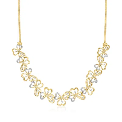 Ross-simons Diamond Floral Necklace In 18kt Gold Over Sterling In Black