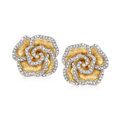 Ross-simons Diamond Flower Earrings In 18kt Gold Over Sterling In Silver