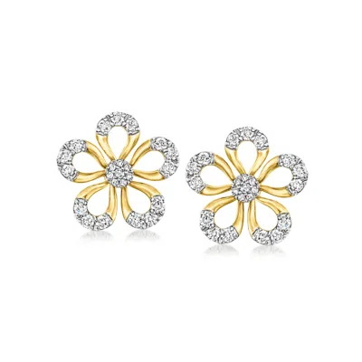 Ross-simons Diamond Flower Earrings In 18kt Gold Over Sterling In Yellow