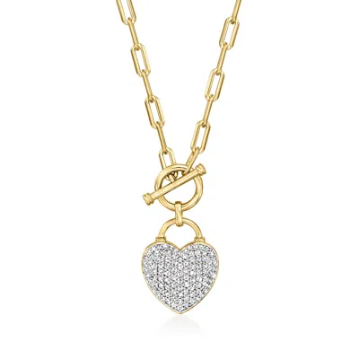 Ross-simons Diamond Heart Lock Toggle Necklace In 18kt Gold Over Sterling And Sterling Silver In Multi
