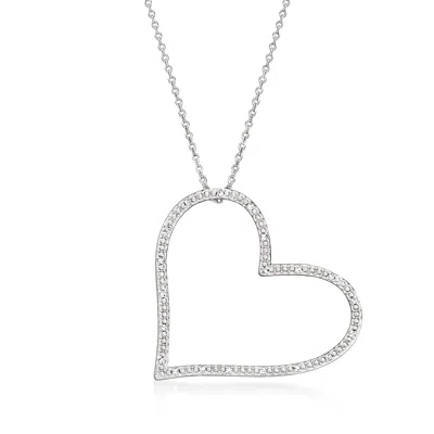 Ross-simons Diamond Heart Pendant Necklace In Sterling Silver In Metallic