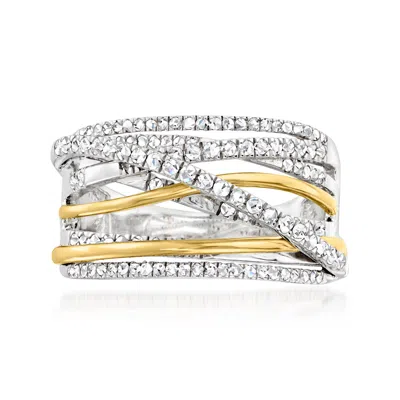 Ross-simons Diamond Highway Ring In Sterling Silver With 14kt Yellow Gold In Metallic