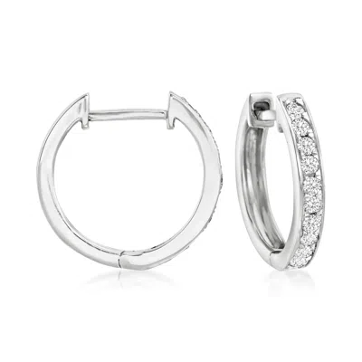 Ross-simons Diamond Huggie Hoop Earrings In 14kt White Gold In Metallic