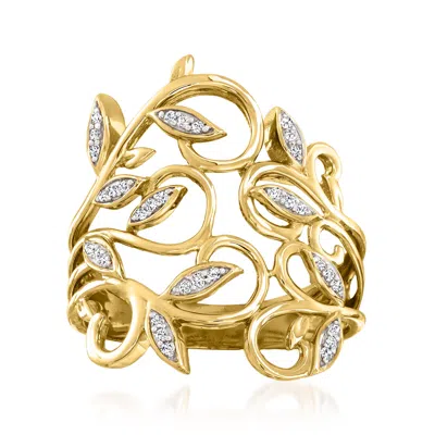 Ross-simons Diamond Leaf Ring In 14kt Yellow Gold In White
