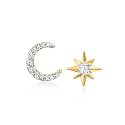 Ross-simons Diamond Moon And Star Mismatched Earrings In 18kt Gold Over Sterling In Silver