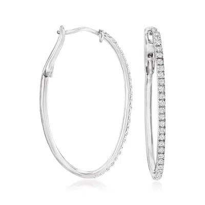 Ross-simons Diamond Oval Hoop Earrings In Sterling Silver In Metallic