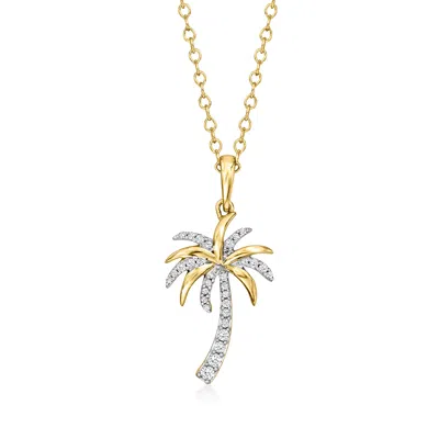 Ross-simons Diamond Palm Tree Pendant Necklace In 14kt Yellow Gold In White