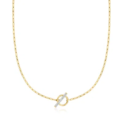 Ross-simons Diamond Paper Clip Link Toggle Necklace In 18kt Gold Over Sterling In Transparent