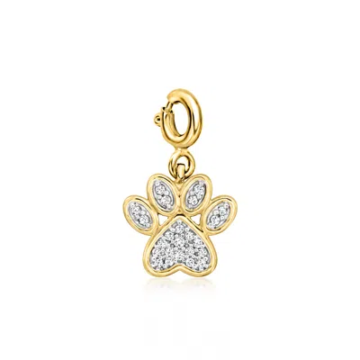 Ross-simons Diamond Paw Print Charm In 18kt Gold Over Sterling In Metallic