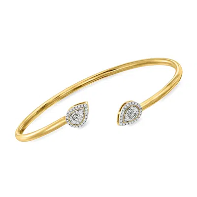 Ross-simons Diamond Pear-shaped Halo Cuff Bracelet In 14kt Yellow Gold In Silver