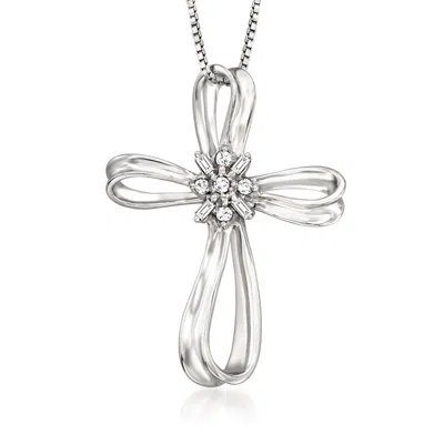 Ross-simons Diamond Ribboned Cross Pendant Necklace In Sterling Silver In Multi