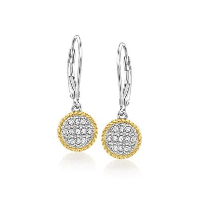 Ross-simons Diamond Roped-edge Circle Drop Earrings In Sterling Silver And 14kt Yellow Gold In Pattern