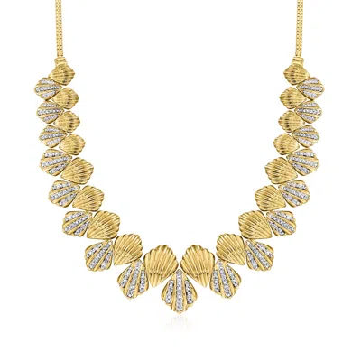 Ross-simons Diamond Scalloped Necklace In 18kt Gold Over Sterling