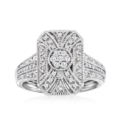 Ross-simons Diamond Scrollwork Ring In Sterling Silver In Metallic