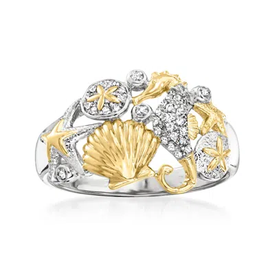 Ross-simons Diamond Sea Life Ring In 2-tone Sterling Silver In White