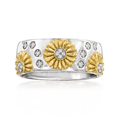 Ross-simons Diamond Sunflower Ring In Sterling Silver And 18kt Gold Over Sterling In Red