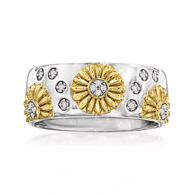 Ross-simons Diamond Sunflower Ring In Sterling Silver And 18kt Gold Over Sterling In Silver,gold