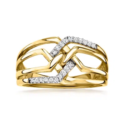 Ross-simons Diamond Woven Ring In 14kt Yellow Gold In Silver