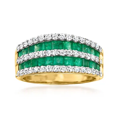 Ross-simons Emerald And . Diamond Multi-row Dome Ring In 14kt Yellow Gold In Transparent