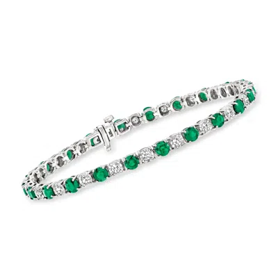 Ross-simons Emerald And . Diamond Eternity Band In 14kt White Gold In Metallic