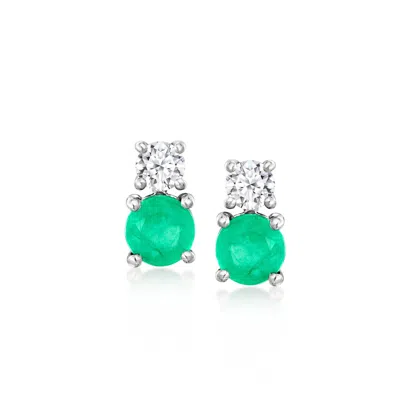Ross-simons Emerald And . Lab-grown Diamond Earrings In Platinum In Green