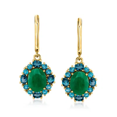Ross-simons Emerald And London Blue Topaz Drop Earrings In 18kt Gold Over Sterling In Green