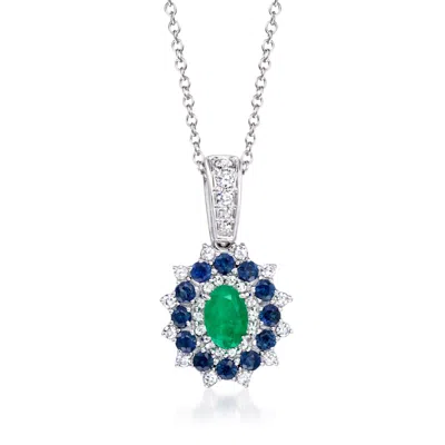 Ross-simons Emerald And . Sapphire Pendant Necklace With . Diamonds In 14kt White Gold In Multi
