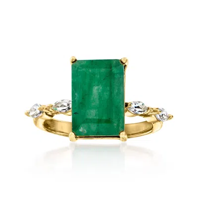 Ross-simons Emerald And . White Topaz Ring In 18kt Gold Over Sterling In Green