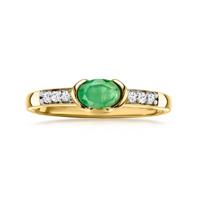Ross-simons Emerald And . White Zircon Ring In 18kt Gold Over Sterling In Green