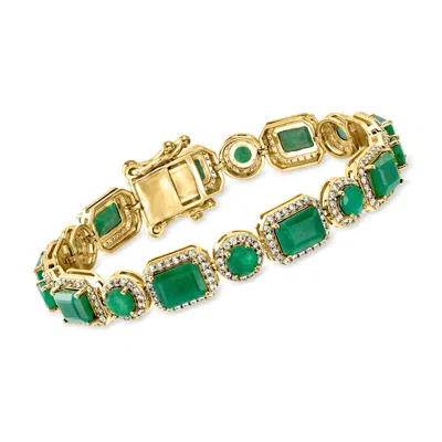 Ross-simons Emerald Bracelet With White Zircons In 18kt Gold Over Sterling In Green