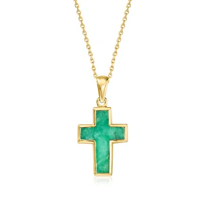 Ross-simons Emerald Cross Pendant Necklace In 18kt Gold Over Sterling