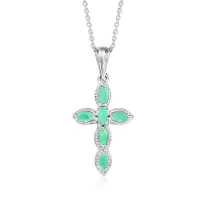 Ross-simons Emerald Cross Pendant Necklace In Sterling Silver In Multi