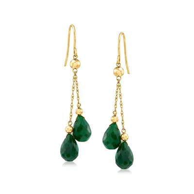 Ross-simons Emerald Double-drop Earrings In 14kt Yellow Gold In Green