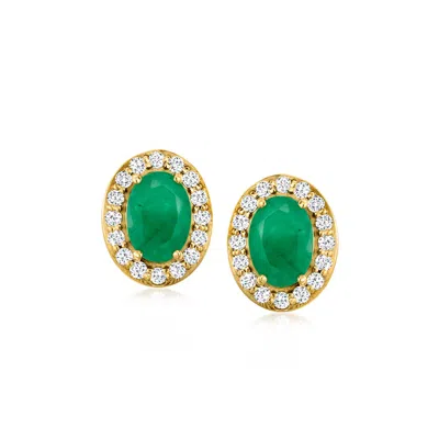 Ross-simons Emerald Earrings With . Diamonds In 18kt Yellow Gold In Green