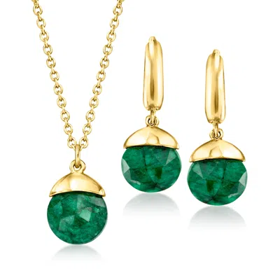 Ross-simons Emerald Jewelry Set: Drop Earrings And Necklace In 18kt Gold Over Sterling In Green