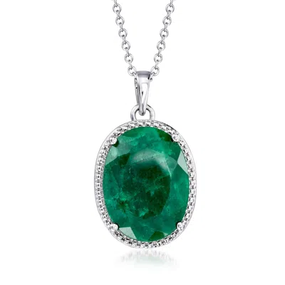 Ross-simons Emerald Pendant Necklace In Sterling Silver In Green
