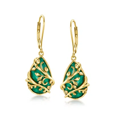 Ross-simons Emerald Vine Drop Earrings In 18kt Gold Over Sterling In Green