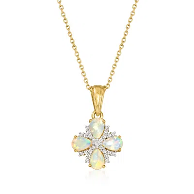 Ross-simons Ethiopian Opal And White Topaz Floral Pendant Necklace In 18kt Gold Over Sterling