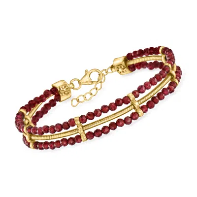 Ross-simons Garnet Bead And Snake-chain Bracelet In 18kt Gold Over Sterling In Red