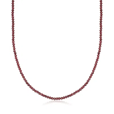 Ross-simons Garnet Bead Necklace With 18kt Gold Over Sterling In Red