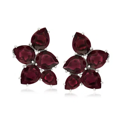 Ross-simons Garnet Cluster Earrings In Sterling Silver In Burgundy