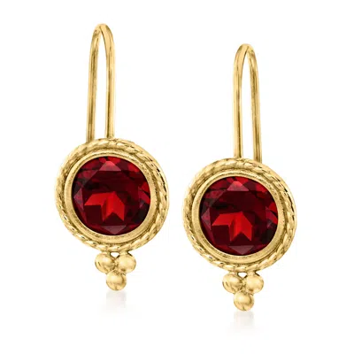 Ross-simons Garnet Drop Earrings In 14kt Yellow Gold In Red