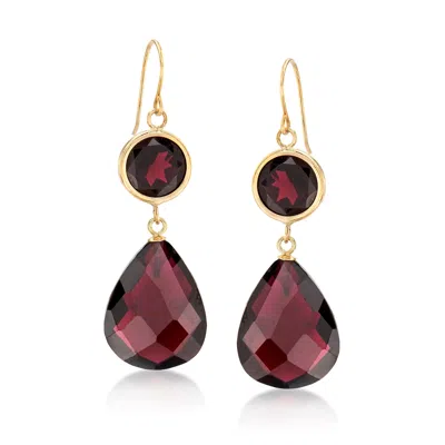 Ross-simons Garnet Drop Earrings In 14kt Yellow Gold In Brown