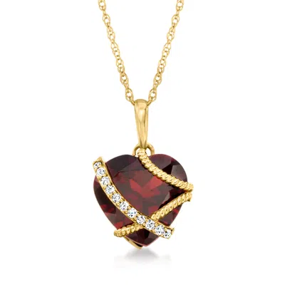 Ross-simons Garnet Heart Pendant Necklace With Diamond Accents In 14kt Yellow Gold In Multi